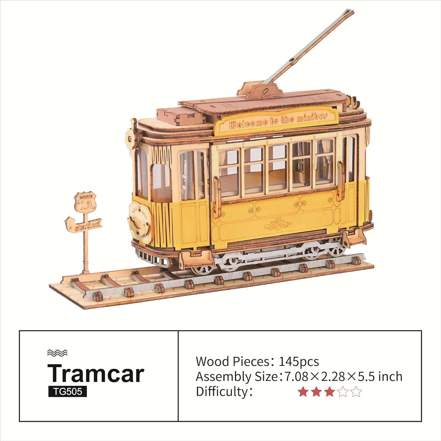 ROBOTIME 3D Puzzle Tram Car Wooden Model